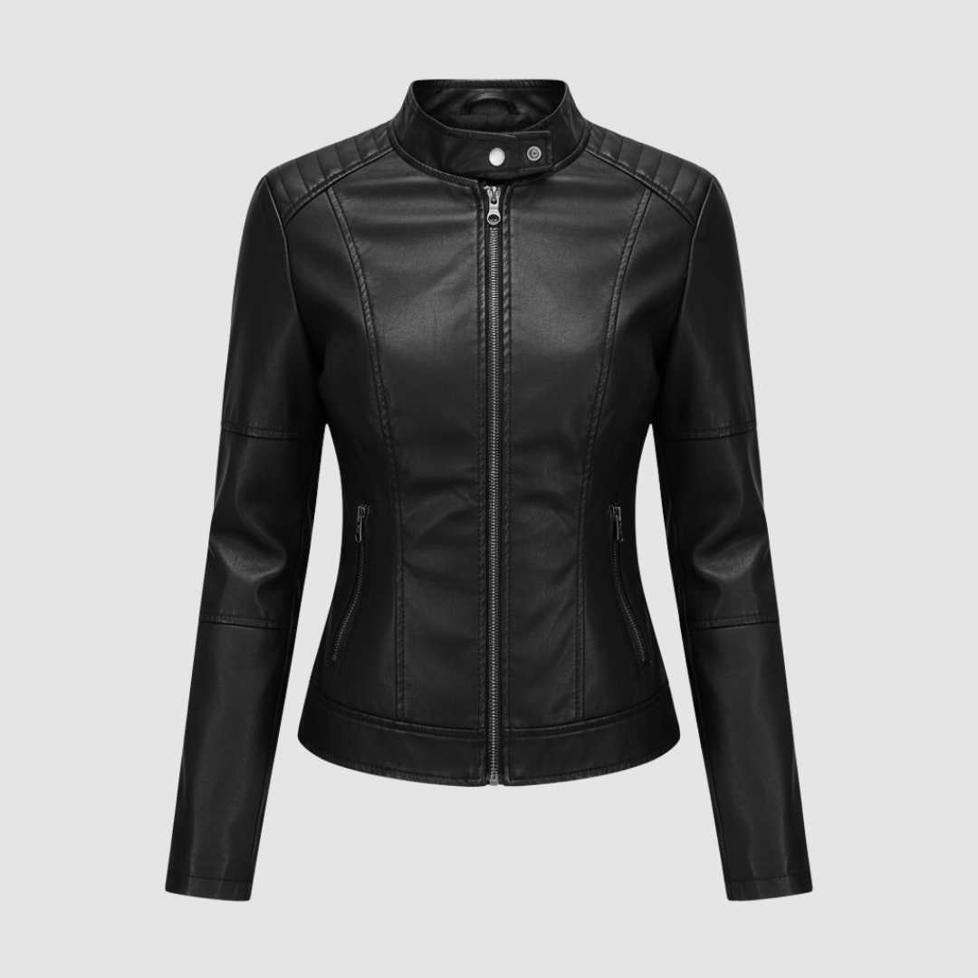 Women's Biker Jacket with Mandarin Collar