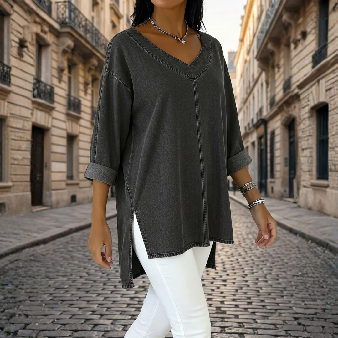 Women's Tunic Soft Fit V-Neck Side Split Three-Quarter Sleeve