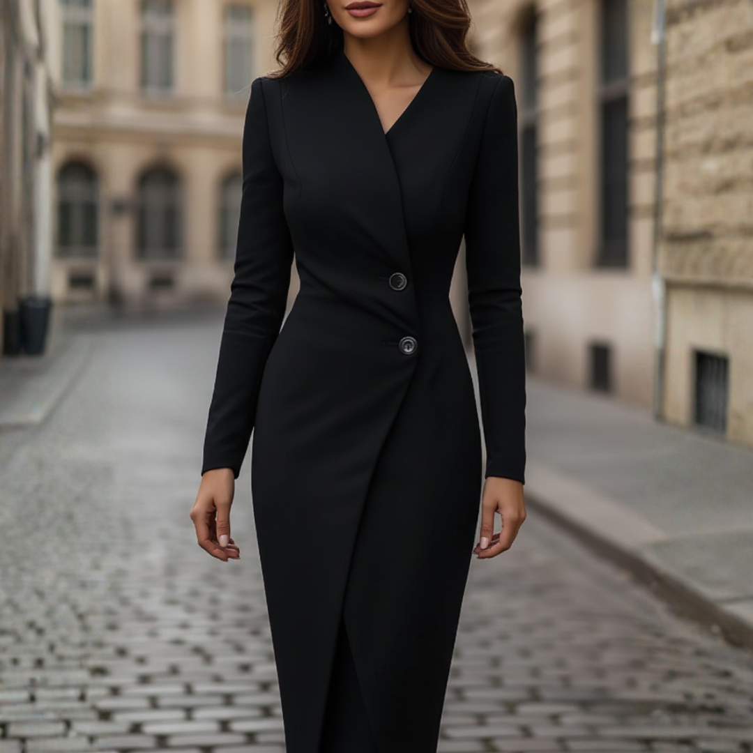 Women's Slim Fit Stretch Fabric Dress with Buttons