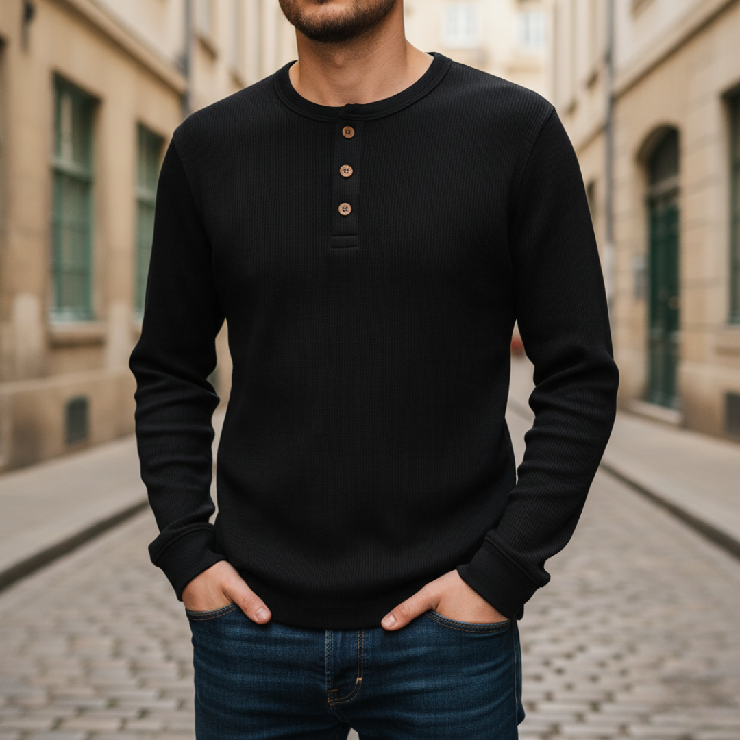 Men's Long Sleeve Henley Knit Shirt