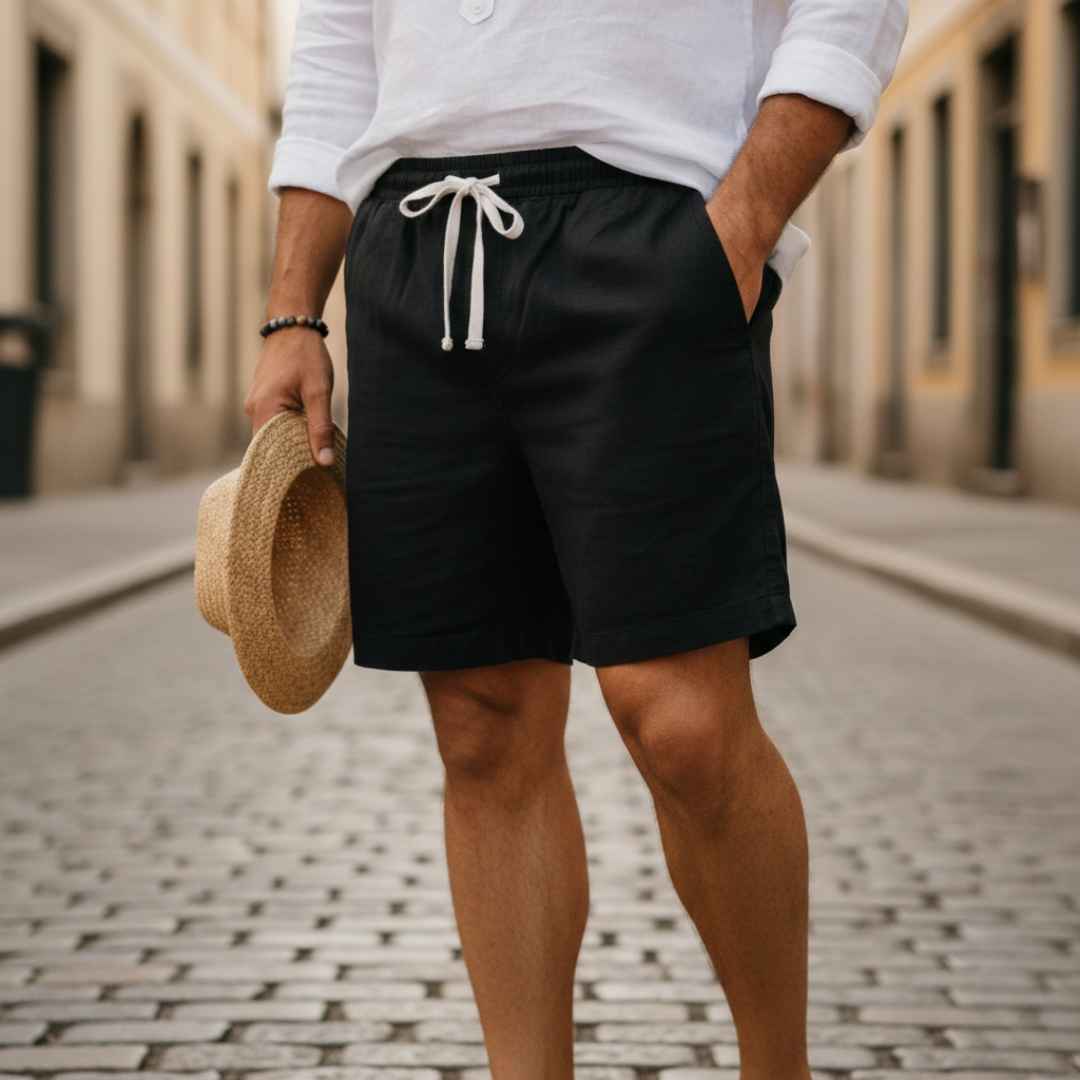 Men's Casual Bermuda Shorts Linen Cotton Stretch Drawstring
