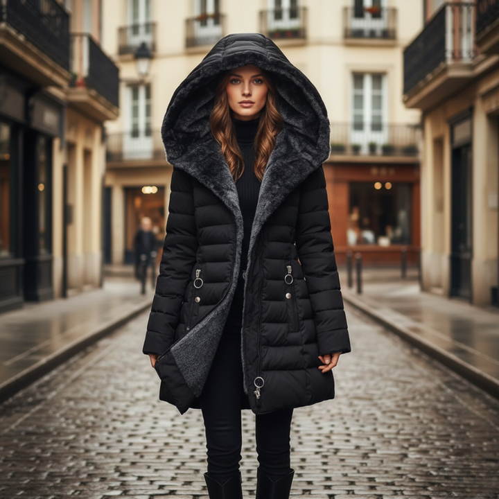 Women's Winter Down Jacket Waterproof Hooded Fur Material