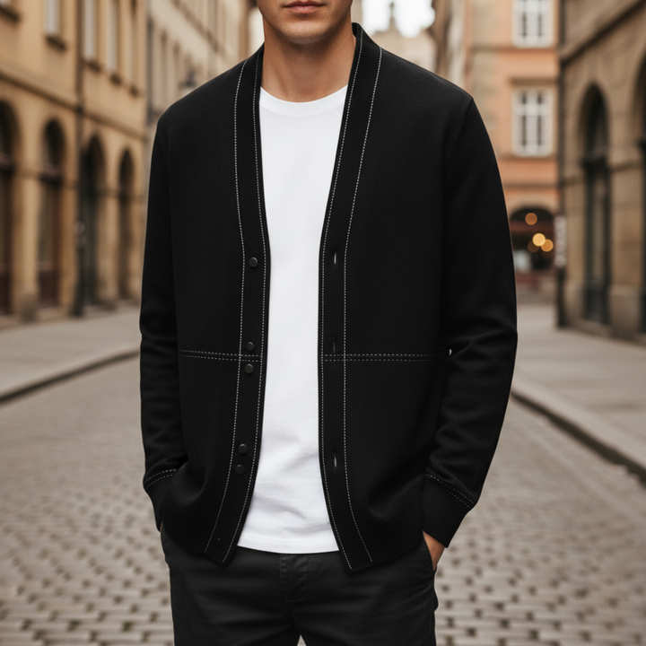 Men's cardigan in mixed material with buttons and long sleeves