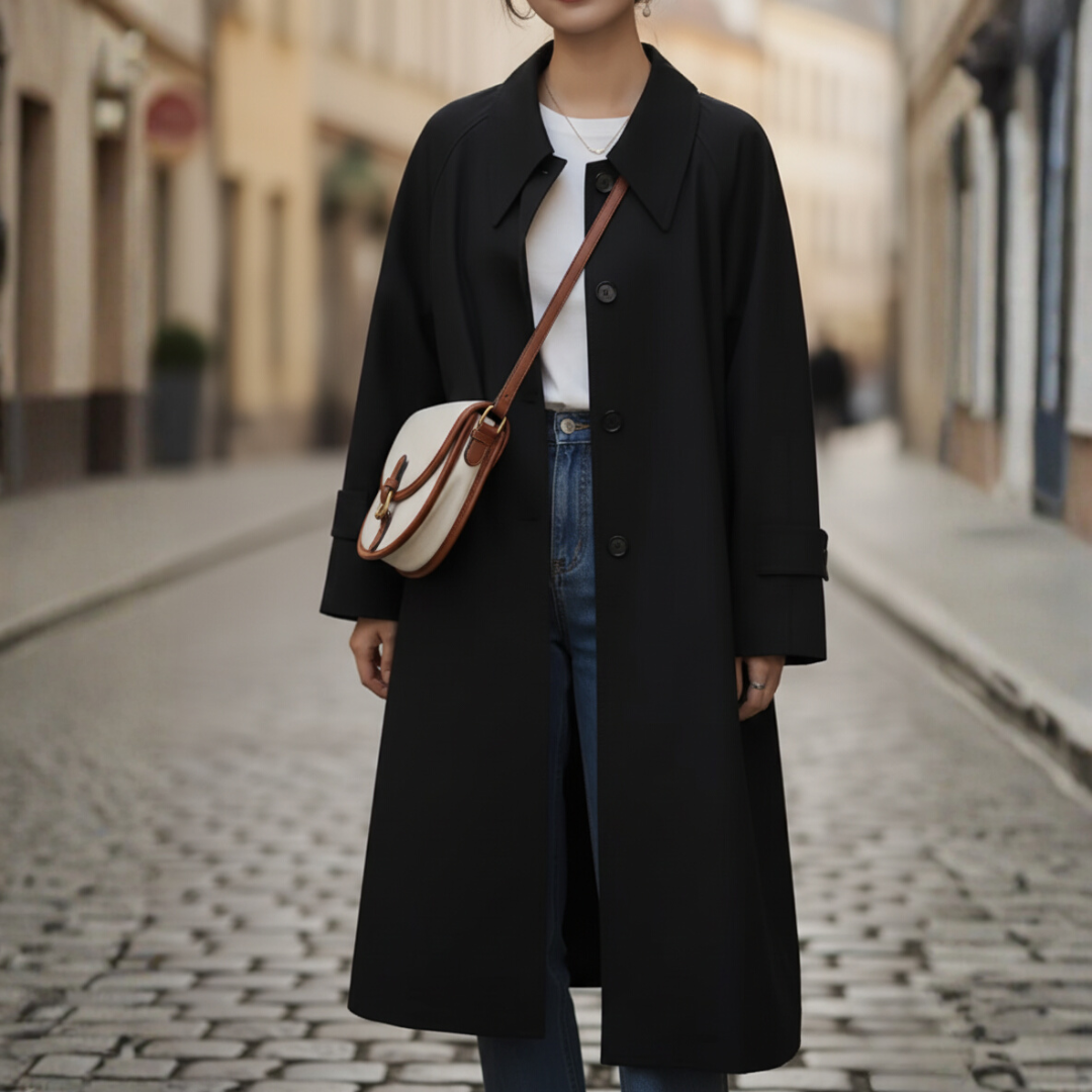 Long Oversized Women's Trench in Lightweight Fabric