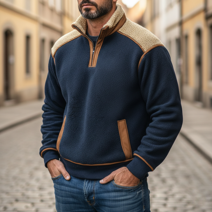 Men's Half Zip Fleece in Mixed Fabric
