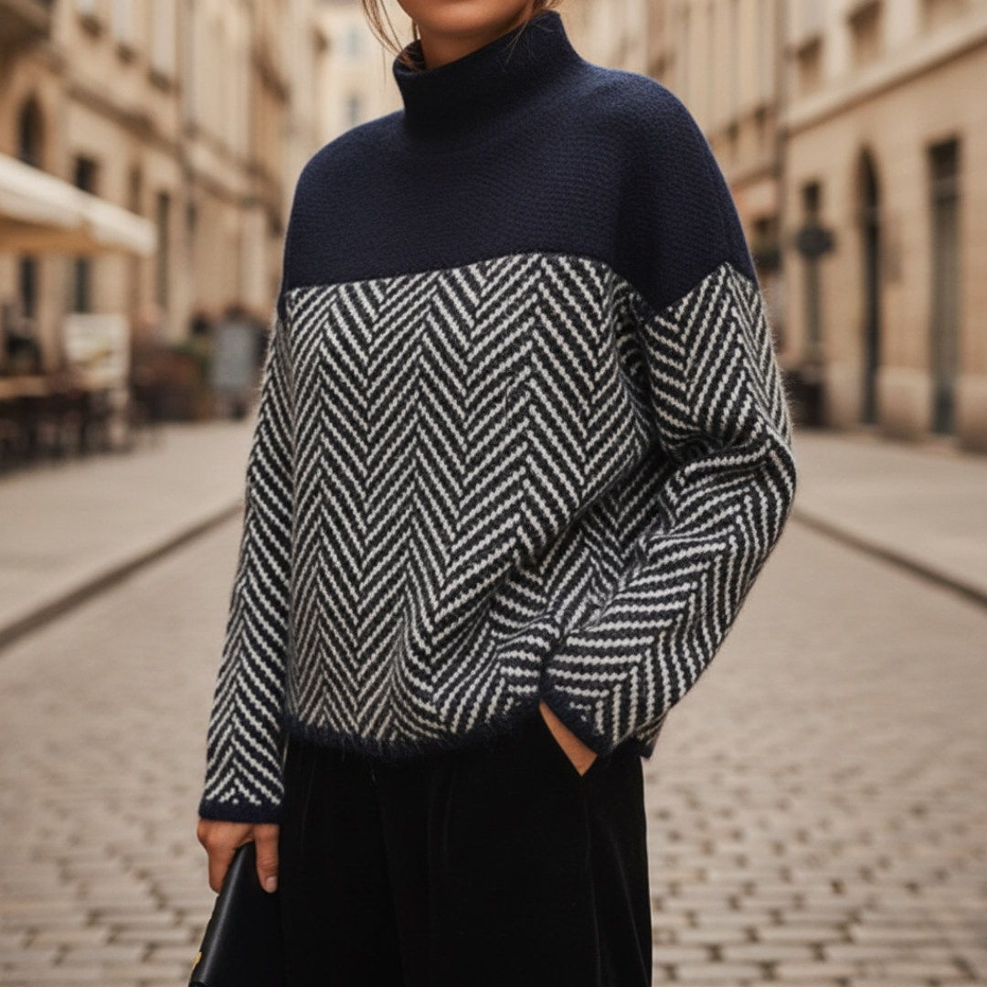 High Neck Sweater with Zigzag Pattern