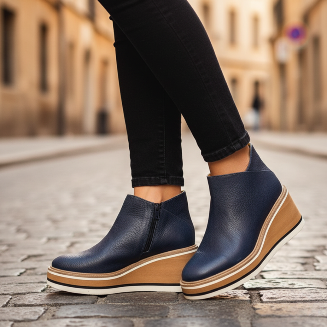 Women's Faux Leather Ankle Boots with Zip and Wedge Heel