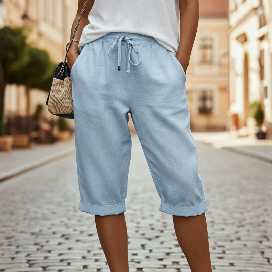 Women's Linen Blend Drawstring Shorts
