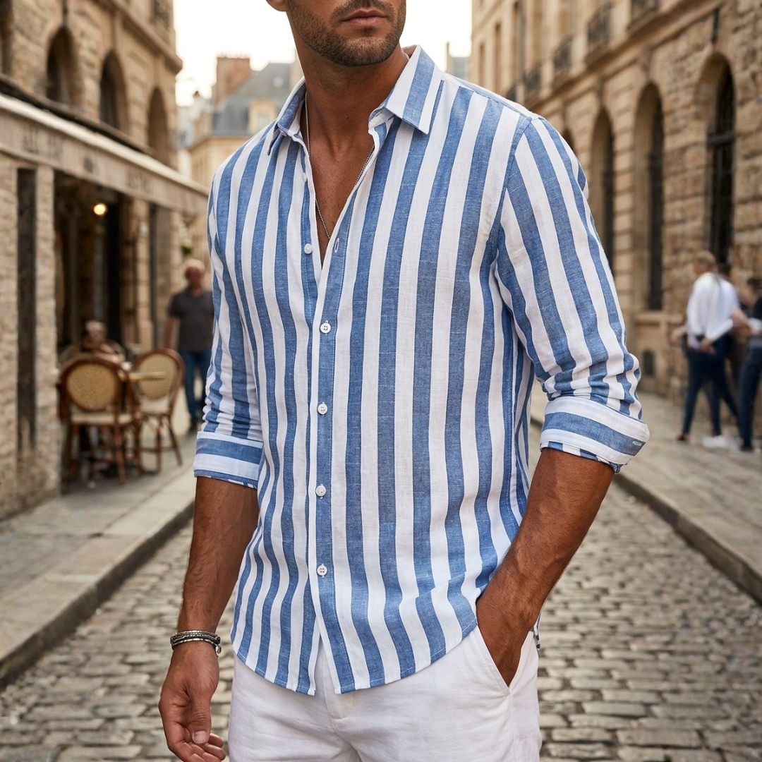 Men's Slim Fit Vertical Striped Shirt in White