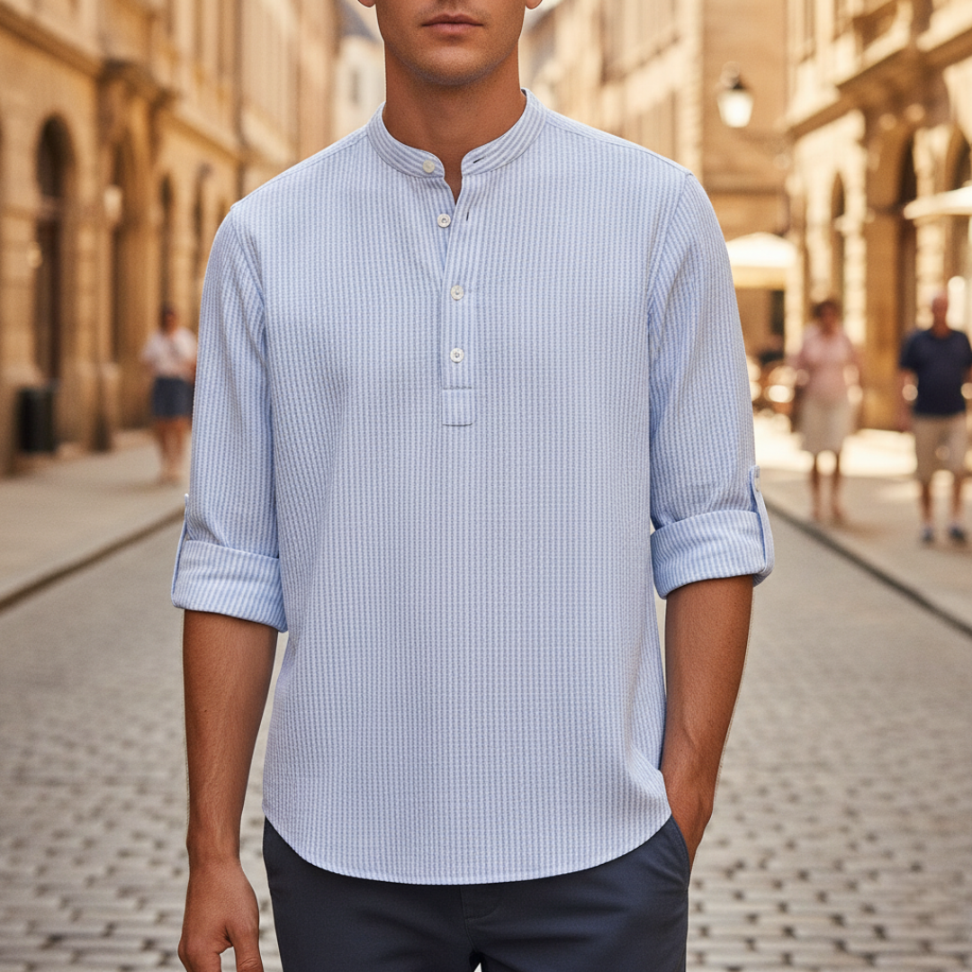 Men's Henley Shirt in Beige Honeycomb