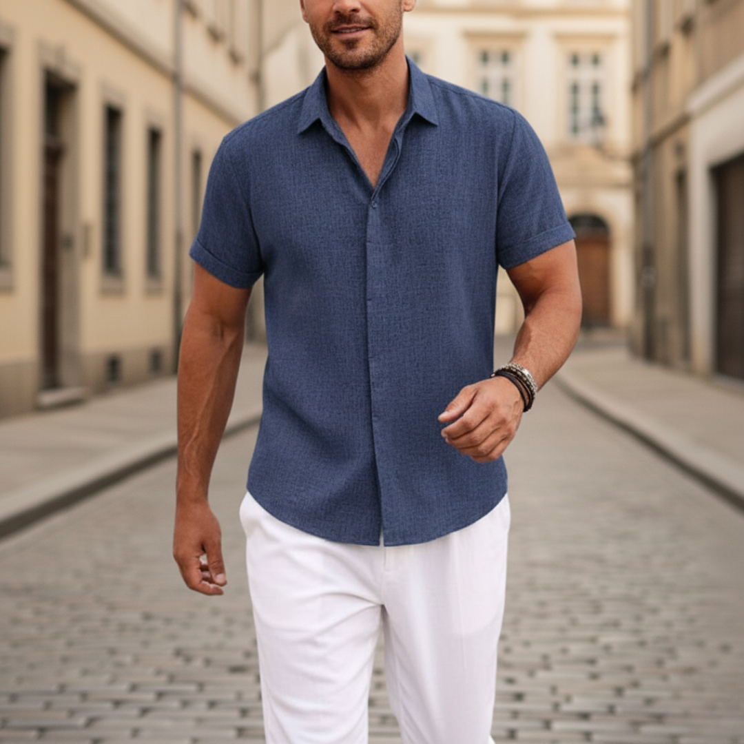 Men's Short Sleeve Casual Mixed Fabric Shirt