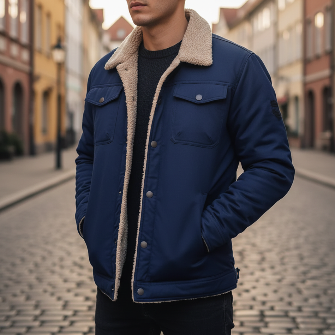 Men's Winter Jacket in Fabric with Inner Fur