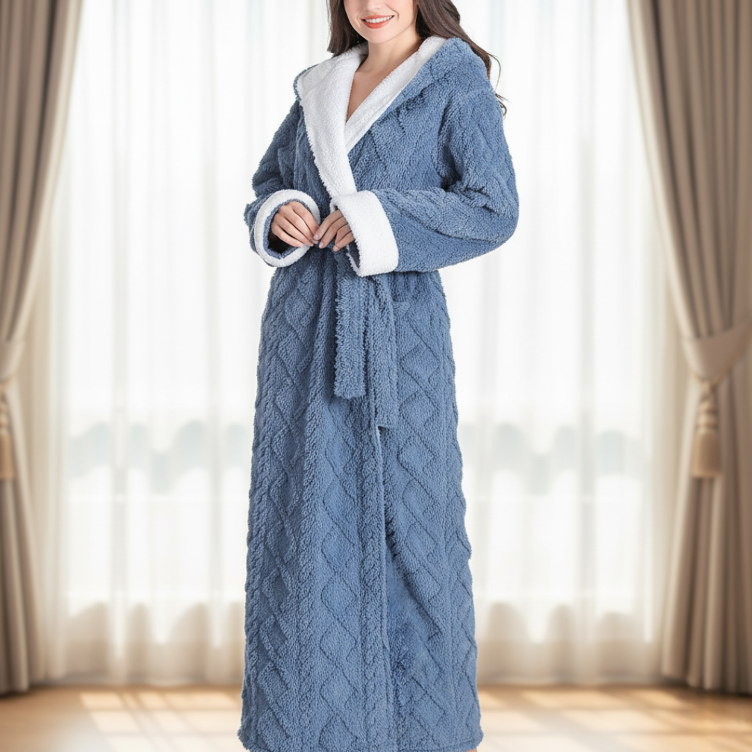 Women's Soft Blend Bathrobe with Hood and Cable Knit Texture