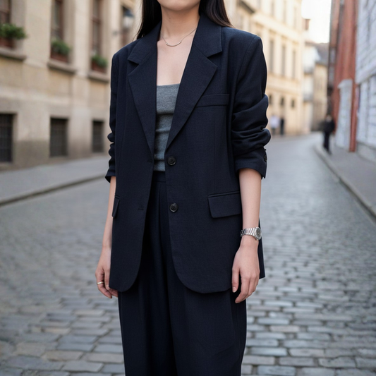 Women's Linen and Cotton Blazer and Pants Set for Spring