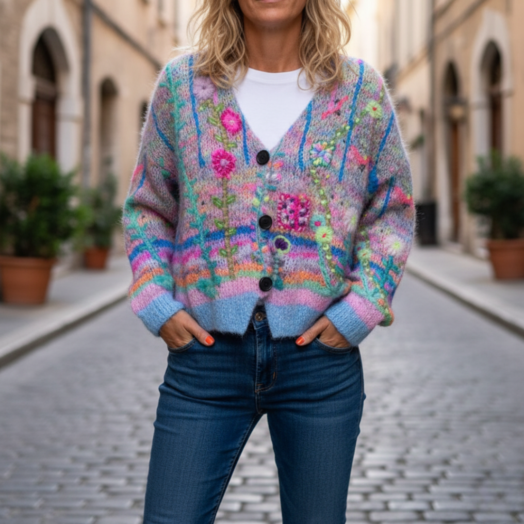 Women's Cardigan with Floral Embroidery