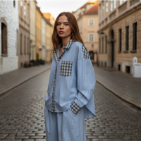 Completo pigiama a righe da donna 2 pezzi