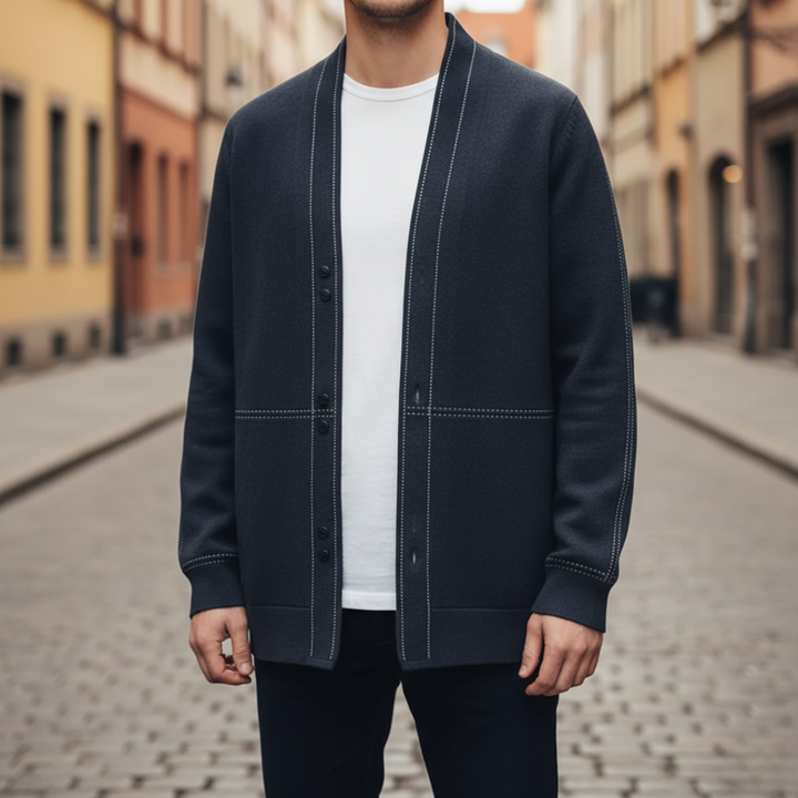 Men's cardigan in mixed material with buttons and long sleeves