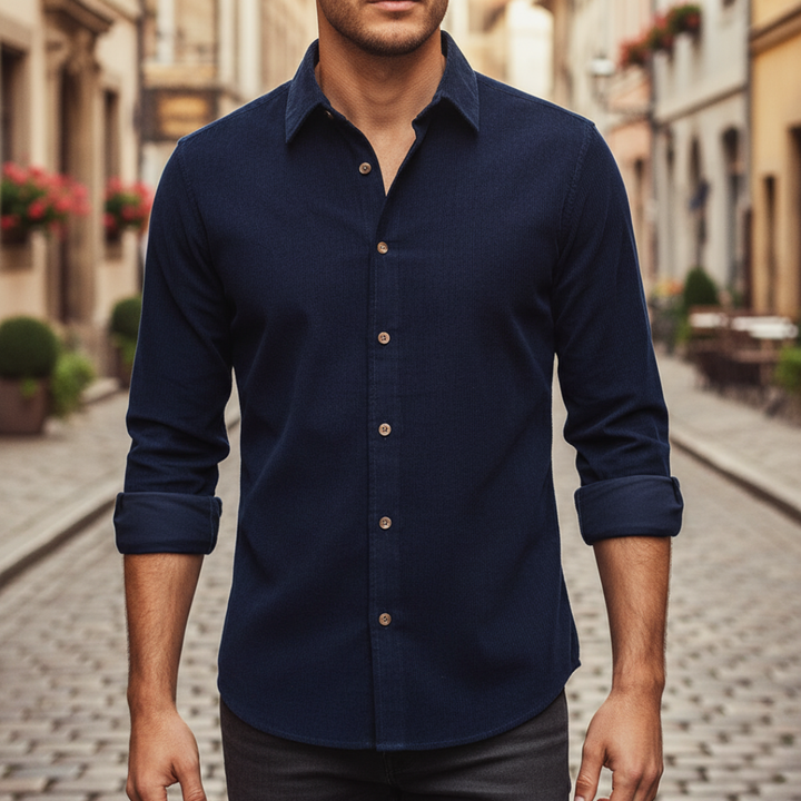 Camicia aderente da uomo in velluto a coste