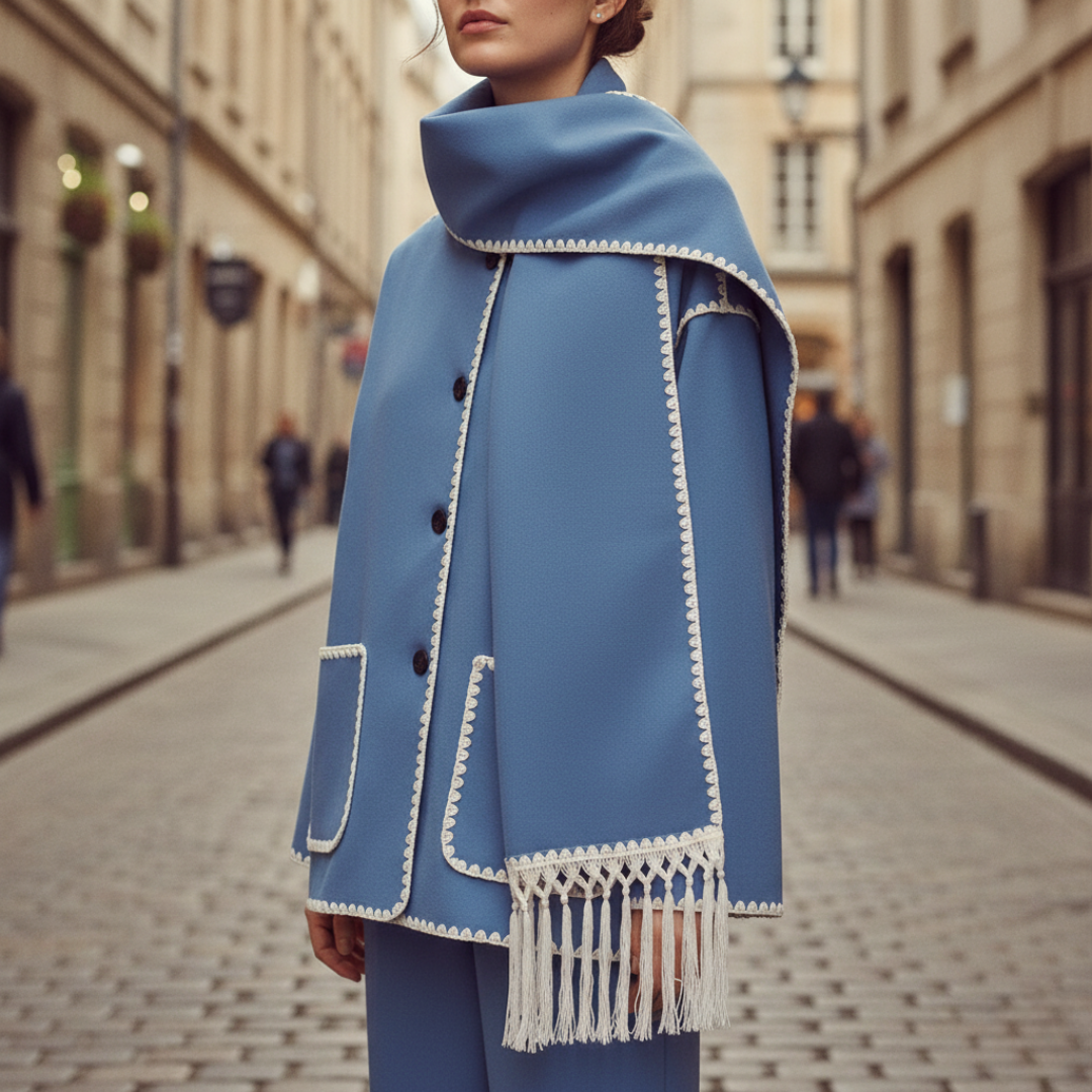 Women's Soft Blend Jacket with Embroidery and Scarf
