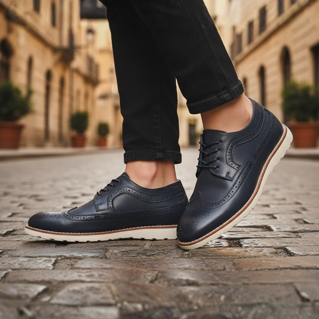 Men's Synthetic Leather Shoes in Black, Blue, Brown with White Sole