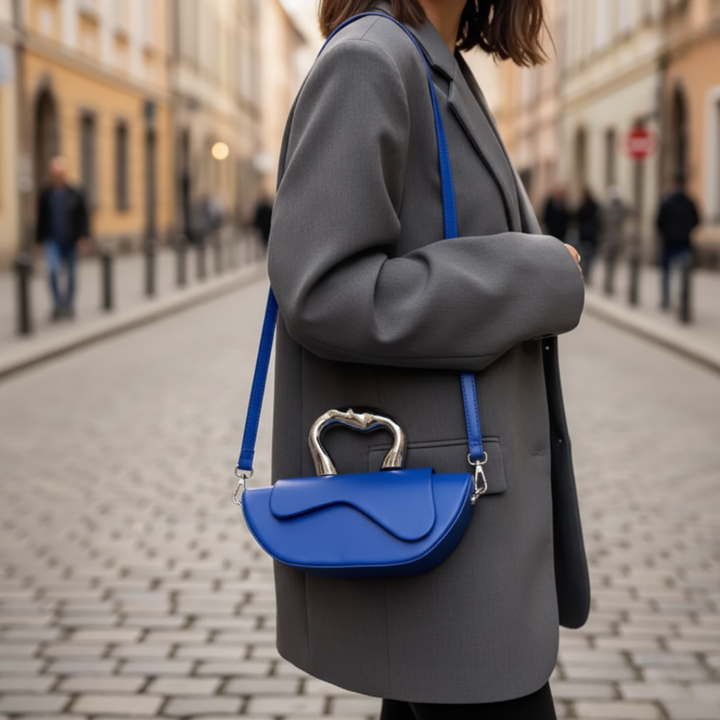 Borsa a tracolla da donna in PU con manico a mezzaluna a forma di cuore