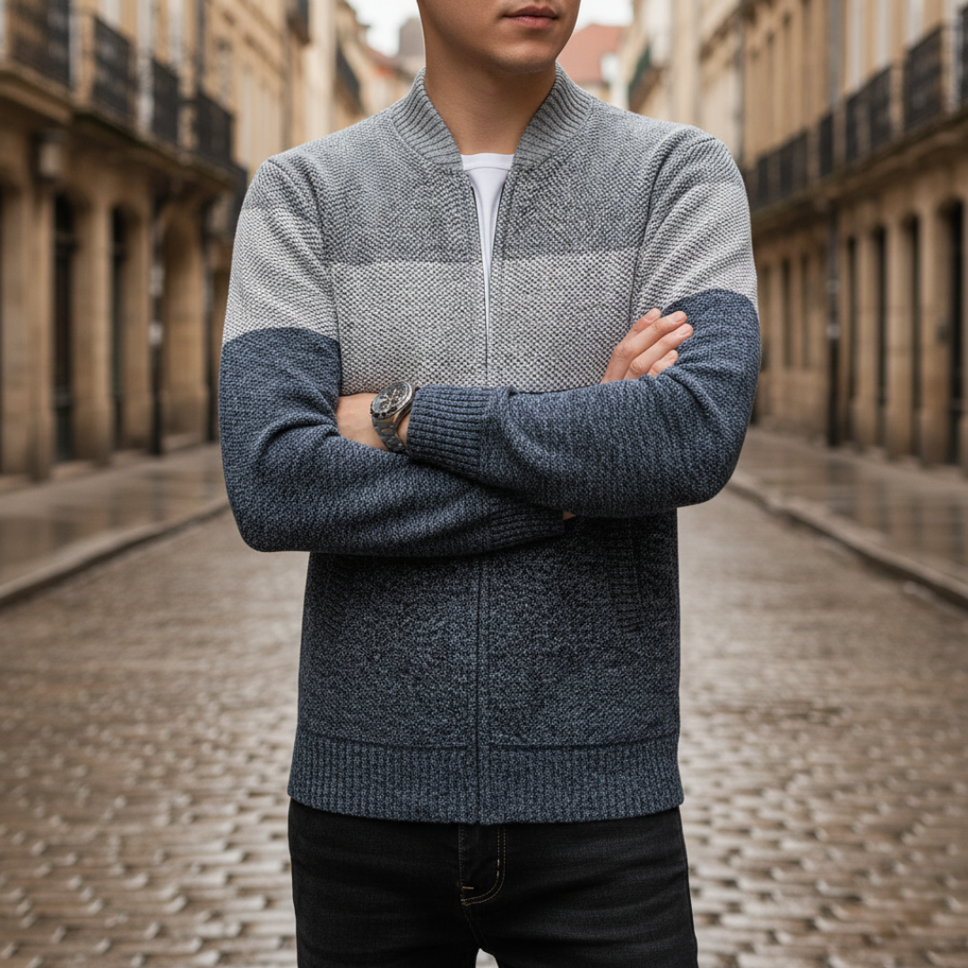 Men's Cardigan with Stripes and Zipper