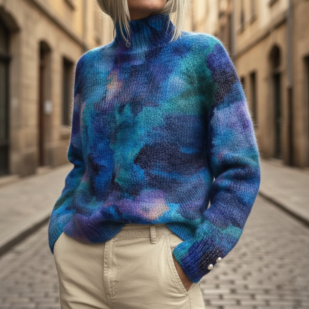 Women's High Neck Multicolored Sweater
