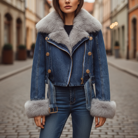 Women's Denim Jacket with Fur Collar