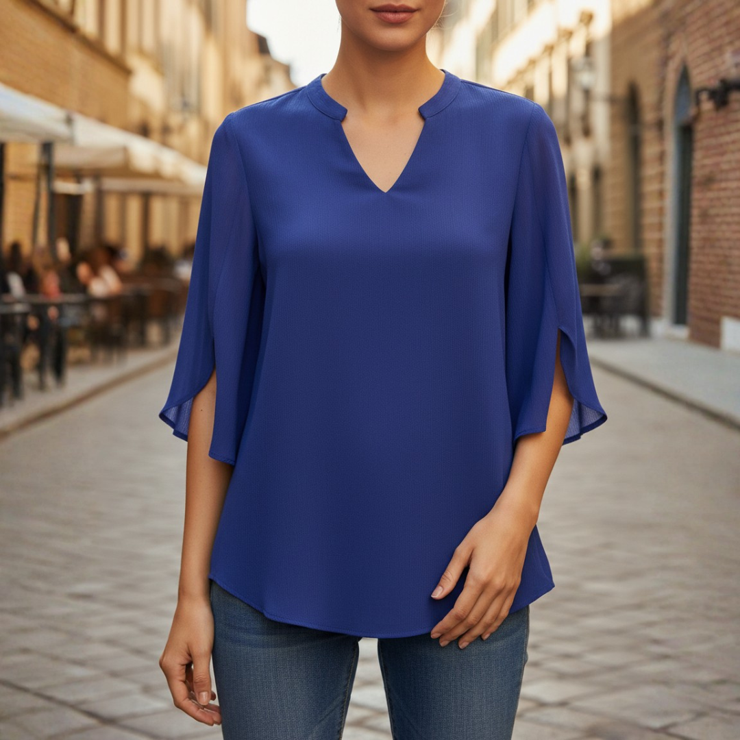 V-Neck Pistachio Blouse with Tulip Sleeves for Women