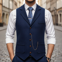 Gilet slim fit da uomo in tweed pied de poule con rever e bottoni