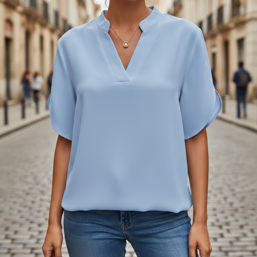 V-Neck Blouse in Pistachio with Short Sleeves for Women