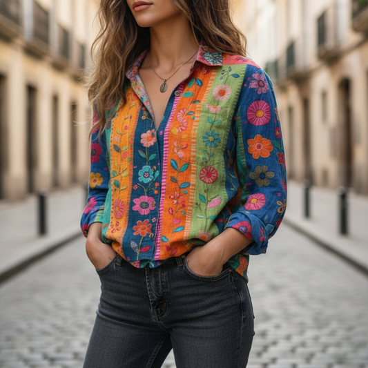 Women's Long Sleeve Shirt with Floral Pattern