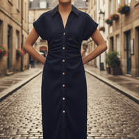 Women's Cotton Midi Dress | Stylish Beige Front Button Summer Dress