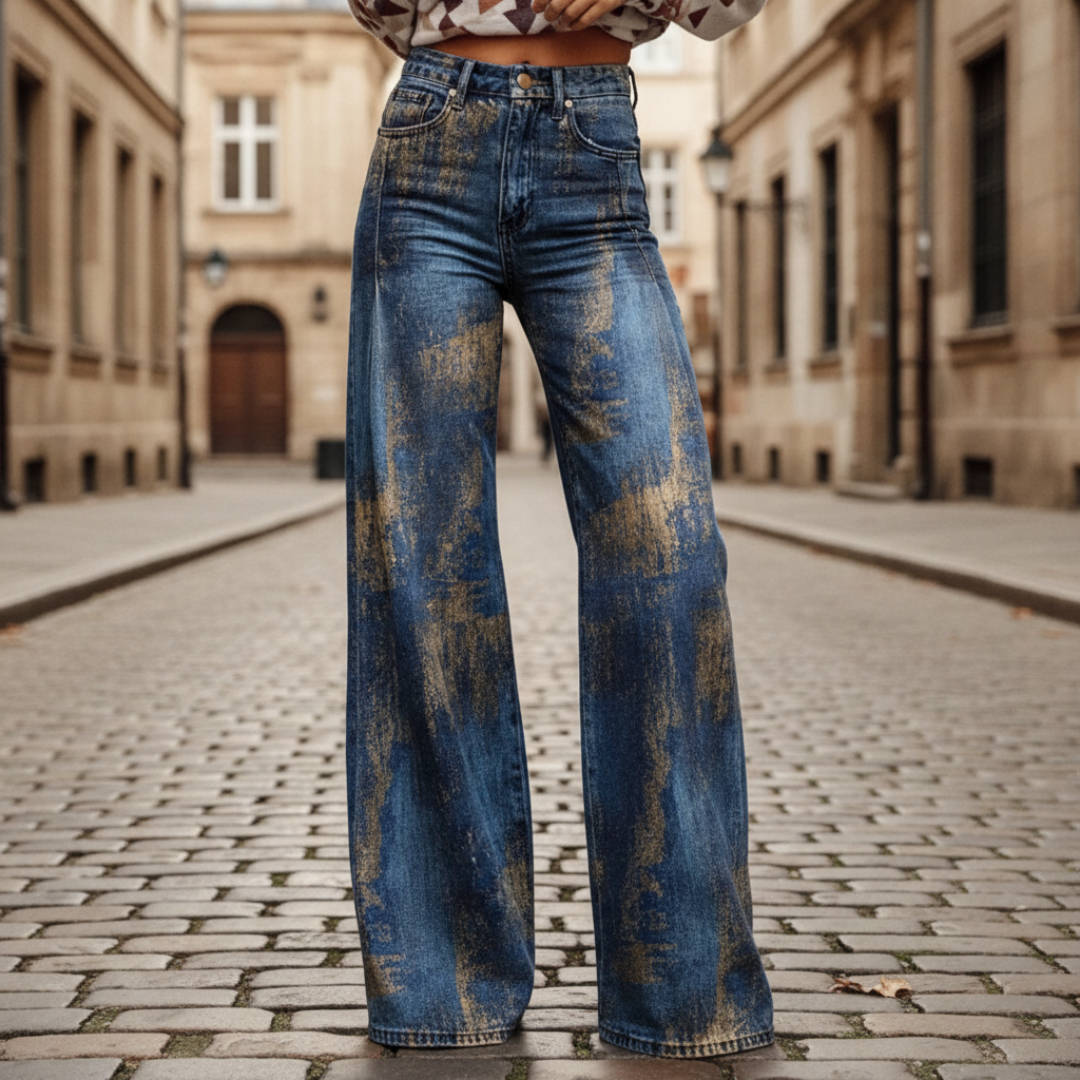 Wide Leg Women's Jeans with Faded Wash
