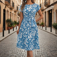 Vestito maxi plissettato con stampa floreale da donna | Abito estivo elegante