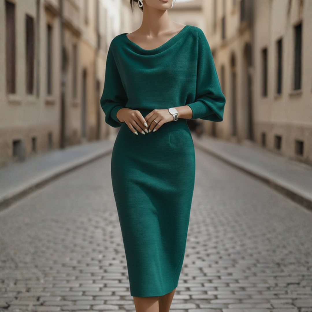 Women's Dress with Wide Neckline, Soft Elegant Fabric