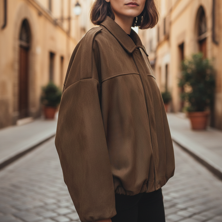 Elegant Oversized Women's Jacket in Mixed Fabric