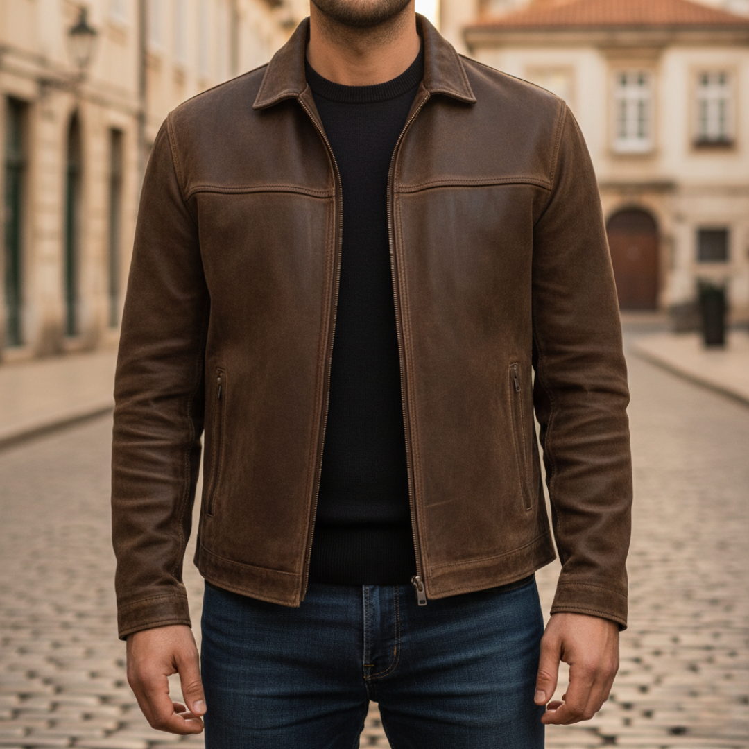 Men's Synthetic Leather Jacket with Zipper