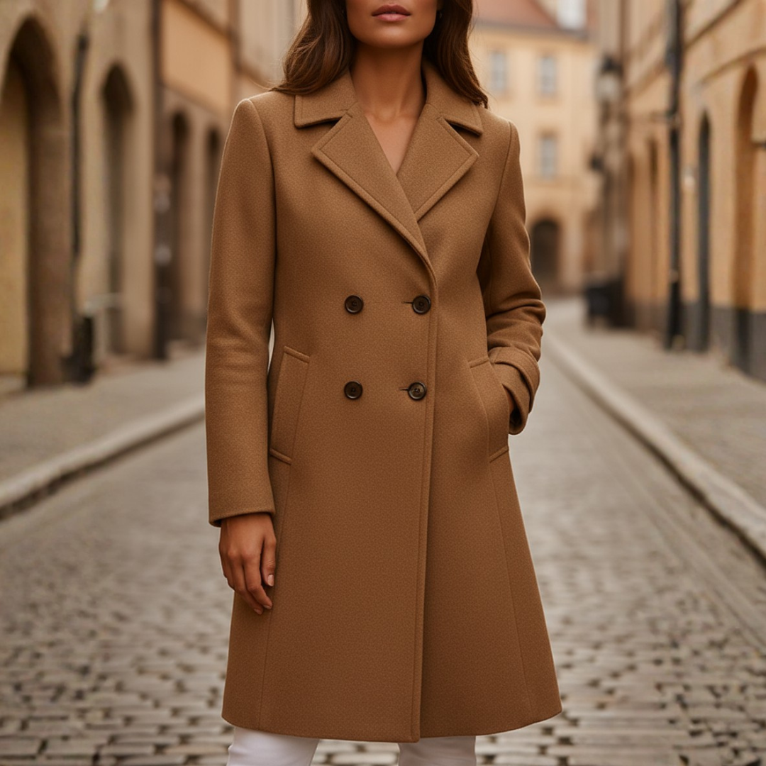 Women's Double-Breasted Coat in Structured Fabric