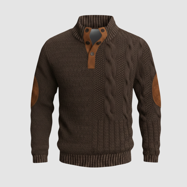 Men's Sweater with High Collar and Suede Details