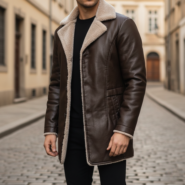 Men's Winter Jacket with Leather Effect Mixed Fabric