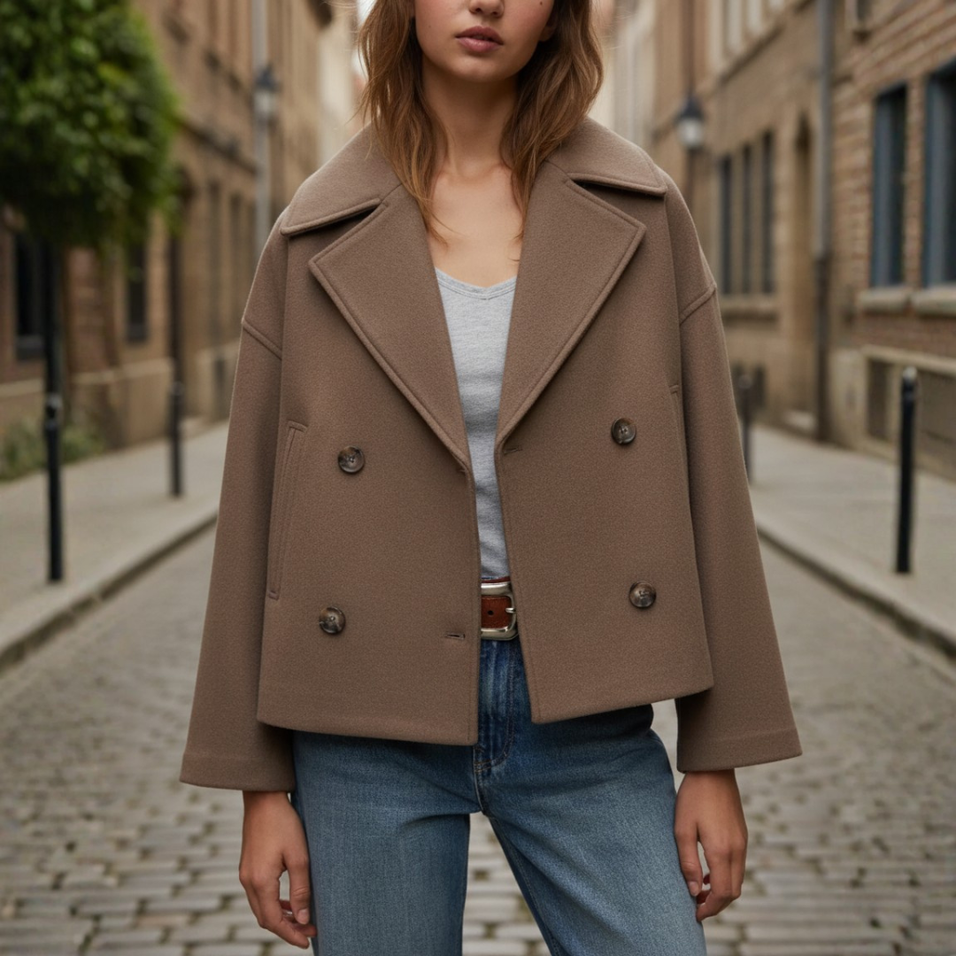 Women’s Short Double-Breasted Blended Fabric Jacket