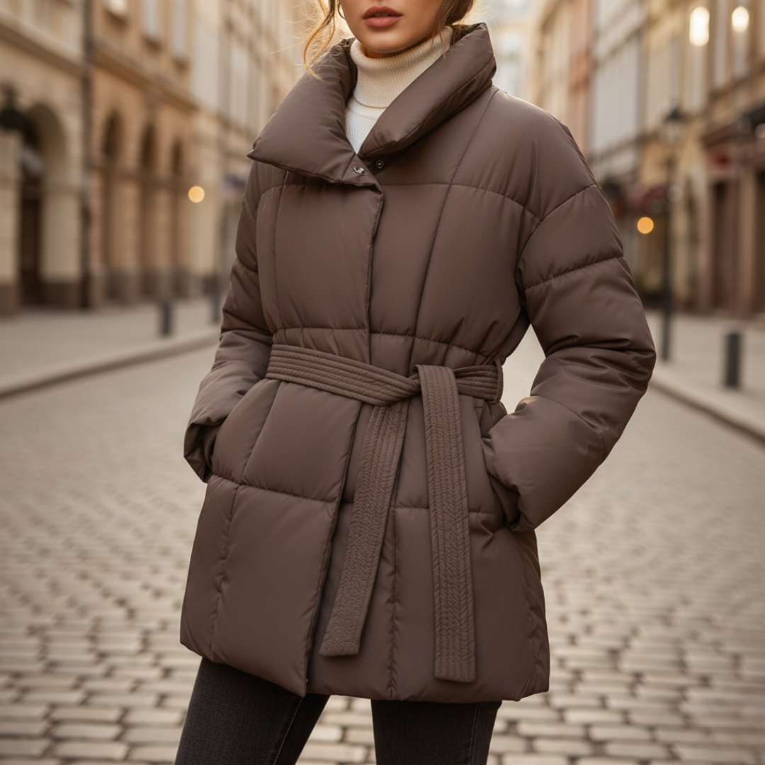 Women's Winter Jacket with Belt and Inner Lining