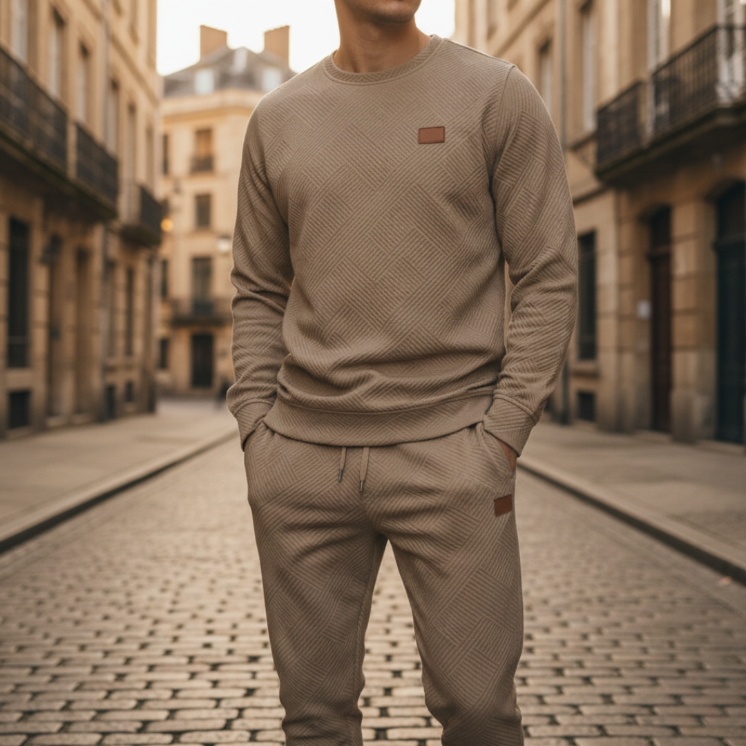 Men's Coordinated Sweatshirt and Pants Set with Geometric Pattern