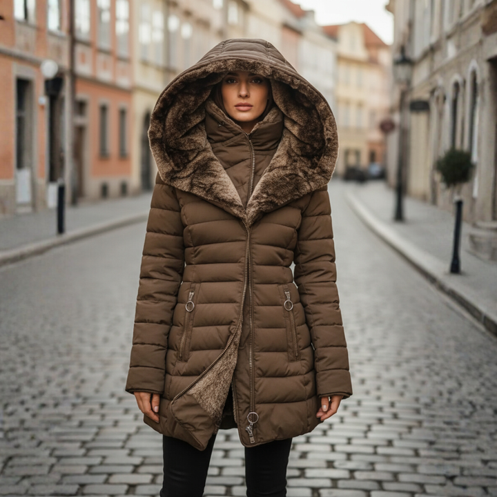 Women's Winter Down Jacket Waterproof Hooded Fur Material