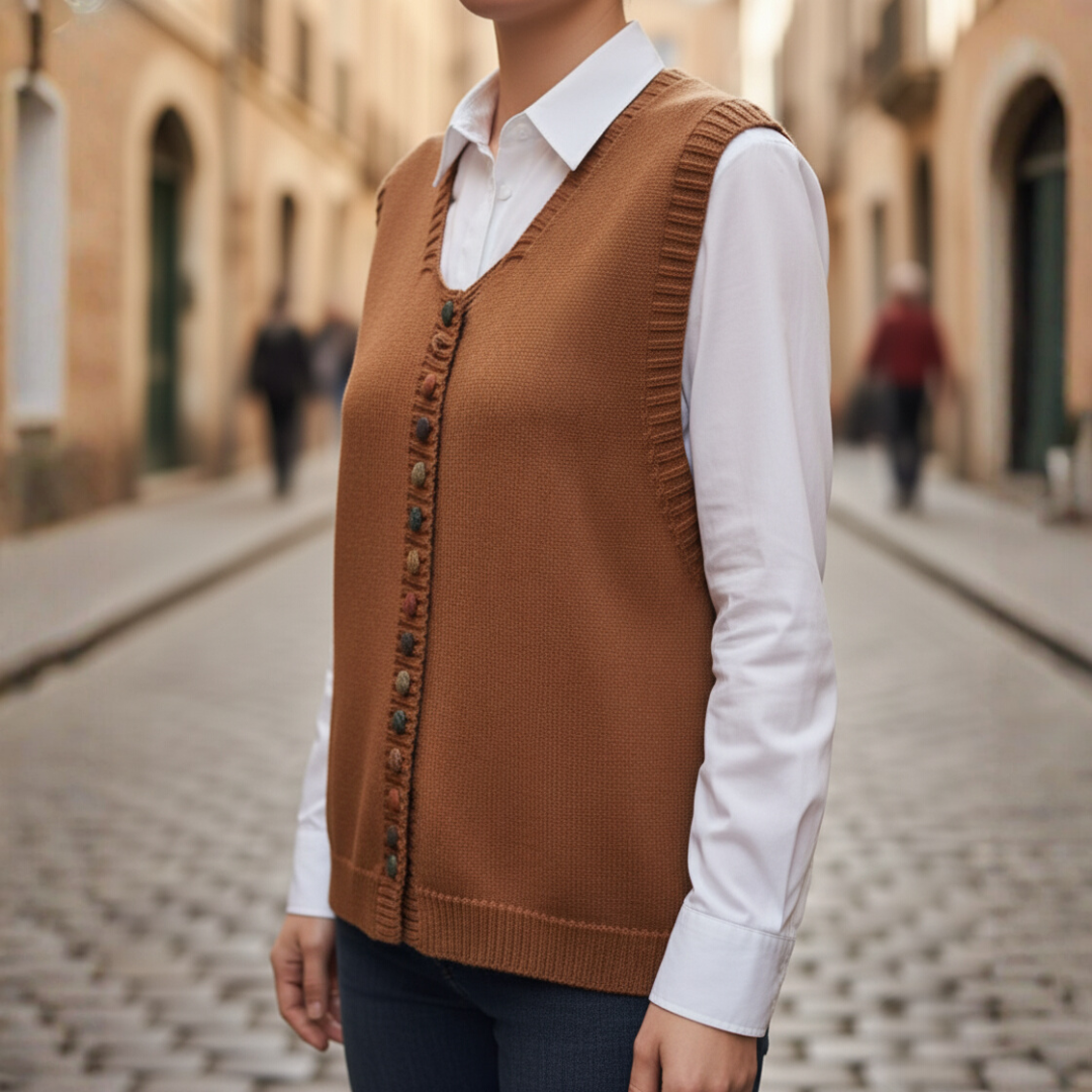 Gilet da donna a maglia in acrilico e lana con bottoni colorati