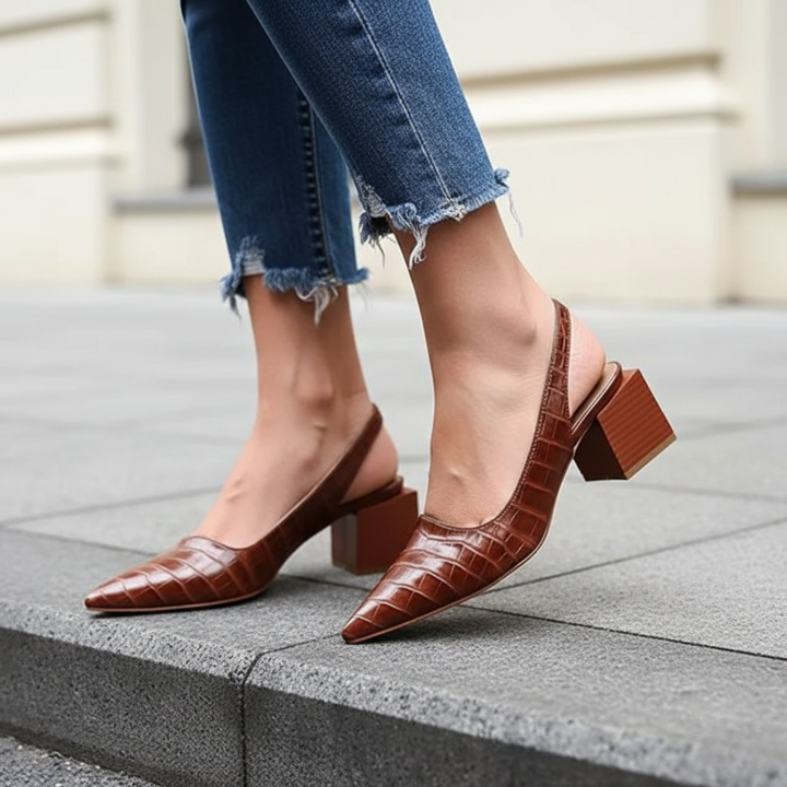 Scarpe slingback da donna con tacco largo effetto coccodrillo