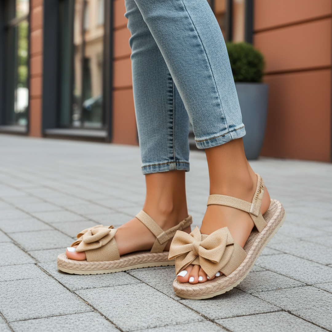 Women’s Flat Sandals with Bow and Elastic Strap