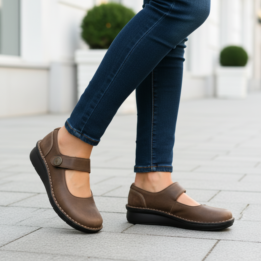 Women's Ballet Flats with Ankle Strap and Ergonomic Sole