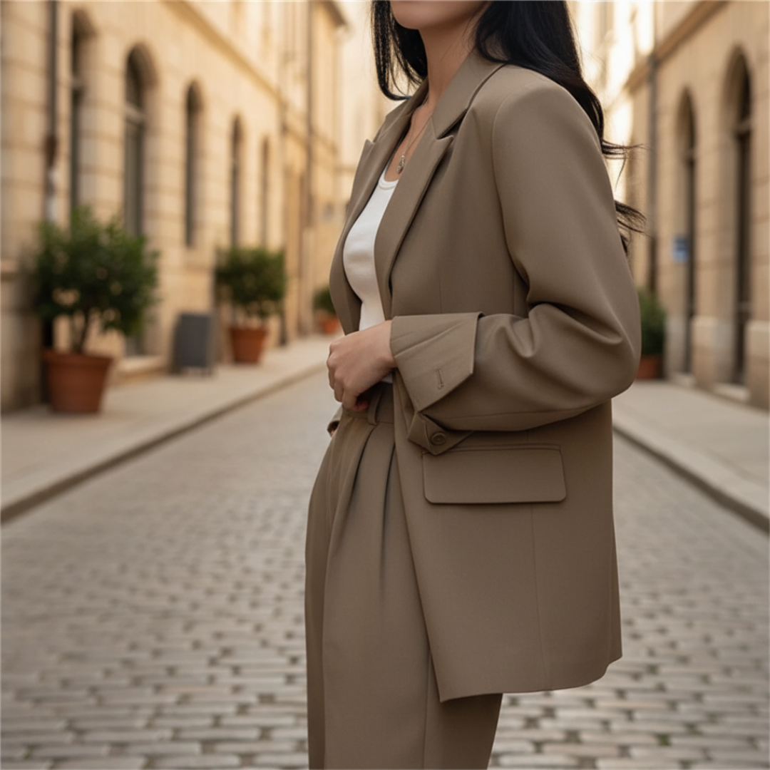 Women's Suit with Single-Breasted Blazer and Wide-Leg Trousers